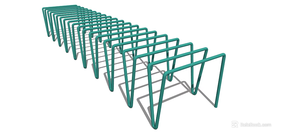 Green Metal Pergola Structure With Multiple Parallel Frames For Outdoor Garden 3d model 