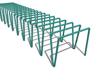 Green Metal Pergola Structure With Multiple Parallel Frames For Outdoor Garden 3d model