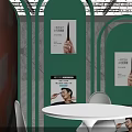 Qinhui Brand Exhibition Booth With White Green Decor Display Cabinets And Floral Decorations