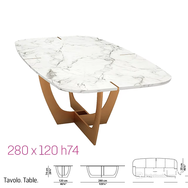 Elegant Oval Dining Table With White Marble Top And Gold Metal Legs 3d model 