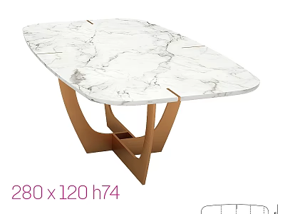 Elegant Oval Dining Table With White Marble Top And Gold Metal Legs 3d model