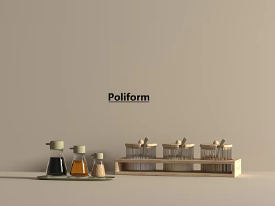Poliform Spice Bottles Arranged On Wooden Rack With Various Colored Liquids 3d model