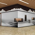 Modern Style Specialty Store With Landscape Painting Wall Wooden Ceiling And Display Cabinets