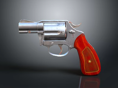 Shiny Revolver With Silver Metal Frame And Red Grip Showing Surface Reflection 3d model