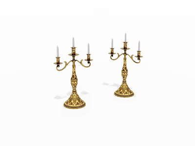 Decorative Golden Candelabras With Multiple Candle Arms And Ornate Bases 3d model