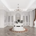 Luxurious Bedroom Interior With Crystal Chandelier Tufted Headboard And Area Rug