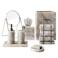 Marble Textured Bathroom Daily Essentials With Mirror Towel Rack And Soap