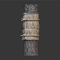 Handmade Rustic Wooden Column with Natural Bark Texture and Straw Rope Wrapping