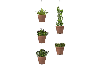 Stylish Hanging Basket Plants with Brown Pots and Lush Green Foliage for Home Decor 3d model