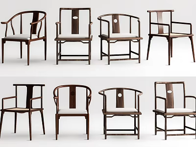 Multiple Wooden Armchairs With Different Designs Upholstered Seats And Backrest Styles 3d model
