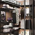 Modern Wardrobe Interior With Hanging Clothes Folded Items Shoes And Bags