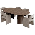 Modern Round Wooden Dining Table And Grey Curved Back Upholstered Chairs Set
