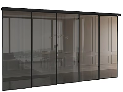 Modern Glass Sliding Doors With Black Frame For Interior Space Partition 3d model