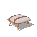 Modern Wooden Stool with Light Beige Fabric Cushion and Brown Strap Accent