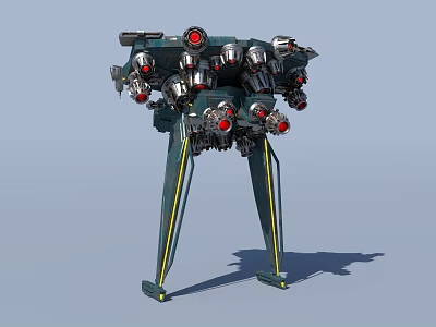 Mechanical Tripod Structure With Multiple Devices Green Yellow Red Components And Sturdy Legs 3d model