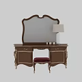 Wooden Carved Dressing Table With Large Mirror Drawers And Red Cushioned Stool