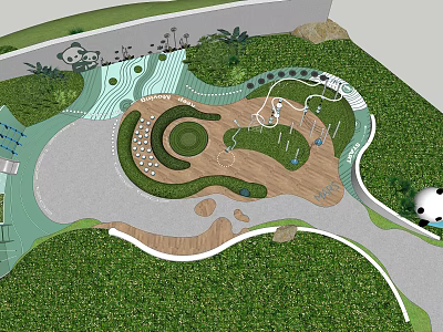 Park Design With Curved Paths Playground Greenery And Circular Landscaped Areas 3d model