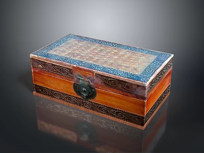 Wooden Decorative Box With Blue Brown Surface Pattern And Black Lock 3d model