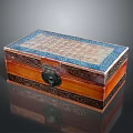 Wooden Decorative Box With Blue Brown Surface Pattern And Black Lock