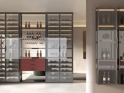 Modern Wine Cabinet With Glass Doors For Wine Bottles And Glass Storage 3d model