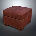 Brown Leather Square Ottoman With Stitching Detail And Wooden Legs