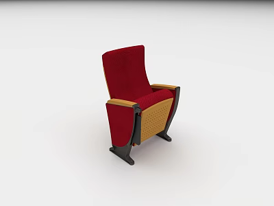Modern Public Chair With Red Seat Backrest And Wooden Armrest Design 3d model