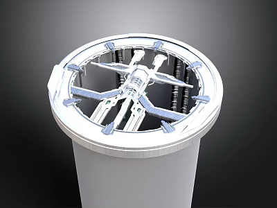 White Cylindrical Container Top Structure With Circular Lid And Blue Components 3d model