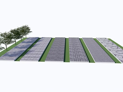 Garden Ornamental Pathway Design With Various Paved Materials Green Lawns And Trees 3d model