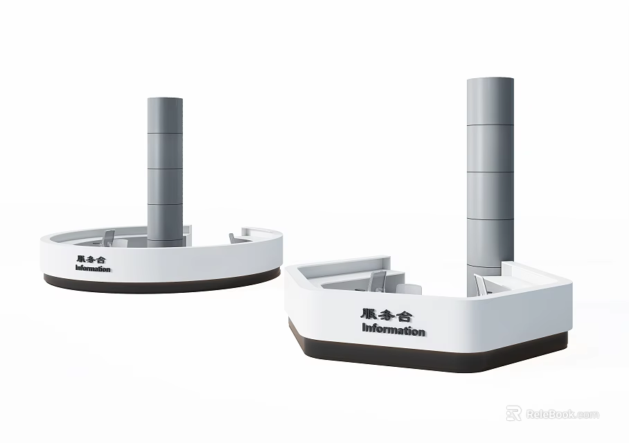Modern Reception Desk Design With Cylindrical Columns White Countertop And Dark Base 3d model