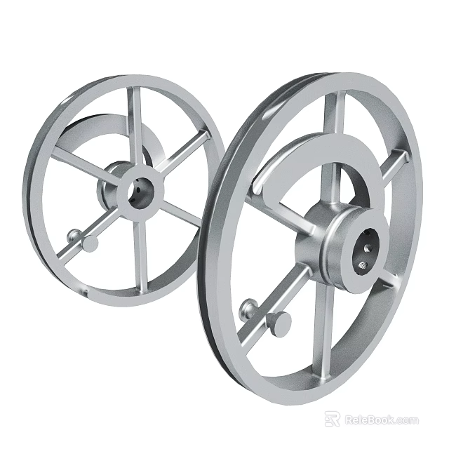 Two Silver Metal Wheels With Spokes And Central Hole For Industrial Use 3d model 