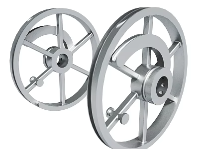 Two Silver Metal Wheels With Spokes And Central Hole For Industrial Use 3d model