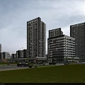 Modern High Rise Residential Building Featuring Urban Landscape Blue Sky White Clouds and Green Trees