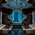 Modern KTV Interior With Blue LED Screens Sofa Seats And Tech Style Design