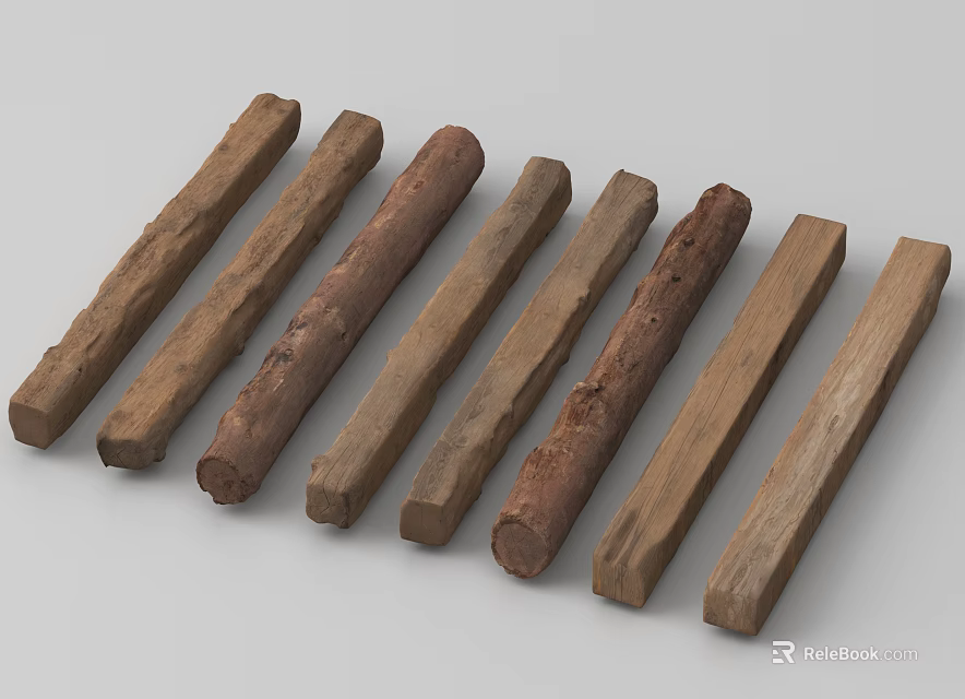 Natural Wooden Components with Various Textures and Shapes in Brown Tones 3d model 