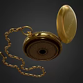 Vintage Gold Pocket Watch with Portrait Inside Dial and Chain