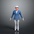 Man Wearing White Safety Helmet Blue Suit And White Pants On Gray Background