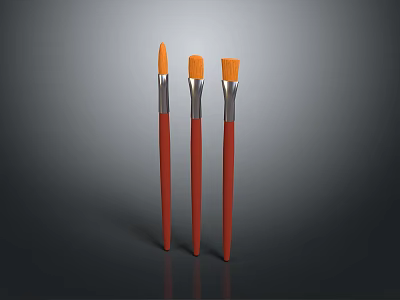 Orange Handle Paint Brushes Set of Three with Bristles for Daily Use 3d model