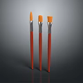 Orange Handle Paint Brushes Set of Three with Bristles for Daily Use