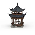 Traditional Chinese Pavilion With Multi Layered Black Tile Roof And Wooden Structure