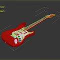 Red Electric Guitar Musical Instrument with White Panel and Glossy Body Design