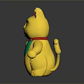 Golden Lucky Cat Decorative Figurine With Red Ears And Green Scarf For Home Furniture Decoration