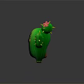 Cute Green Cartoon Cactus Game And Movie Character With Smiling Face Pink Flower Yellow Spines