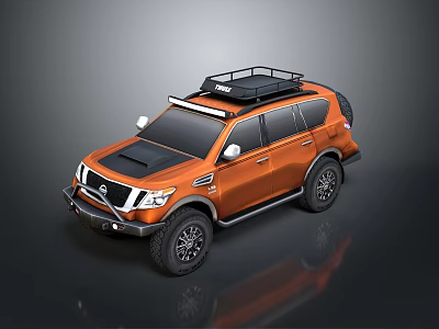 Orange Off Road SUV With Roof Rack And Black Alloy Wheels Exterior Design 3d model
