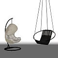 Modern Woven Cushioned Hanging Chair With Black Metal Stand And Circular Frame Design