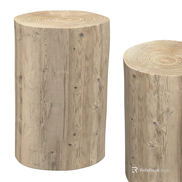 Two Wooden Stump Shaped Stools with Natural Tree Texture for Home Decor 3d model