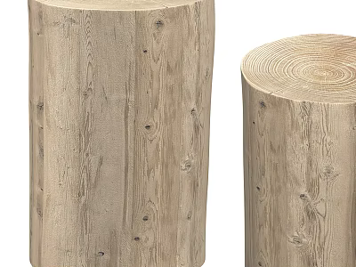 Two Wooden Stump Shaped Stools with Natural Tree Texture for Home Decor 3d model