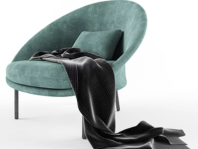 Teal Velvet Lounge Chair With Cushion And Black Blanket On Black Legs 3d model