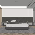 Modern Bedroom Interior With Large Bed Dark Headboard And Pendant Lights Area Rug