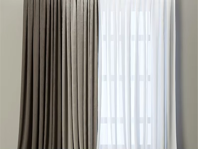Brown Velvet Curtains And White Sheer Drapes For Home Window Decoration 3d model