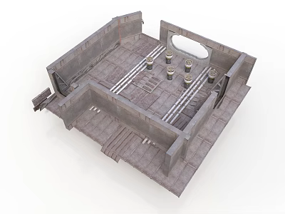 3D Interior Structure Model Featuring Industrial Floor Concrete Walls And Cylindrical Elements 3d model